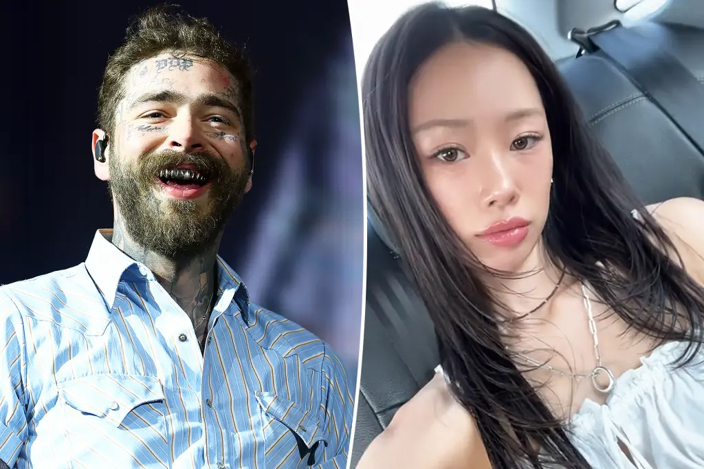 Post Malone and his ex-fiancée Hee Sung "Jamie" Park standing together during their custody settlement discussions.