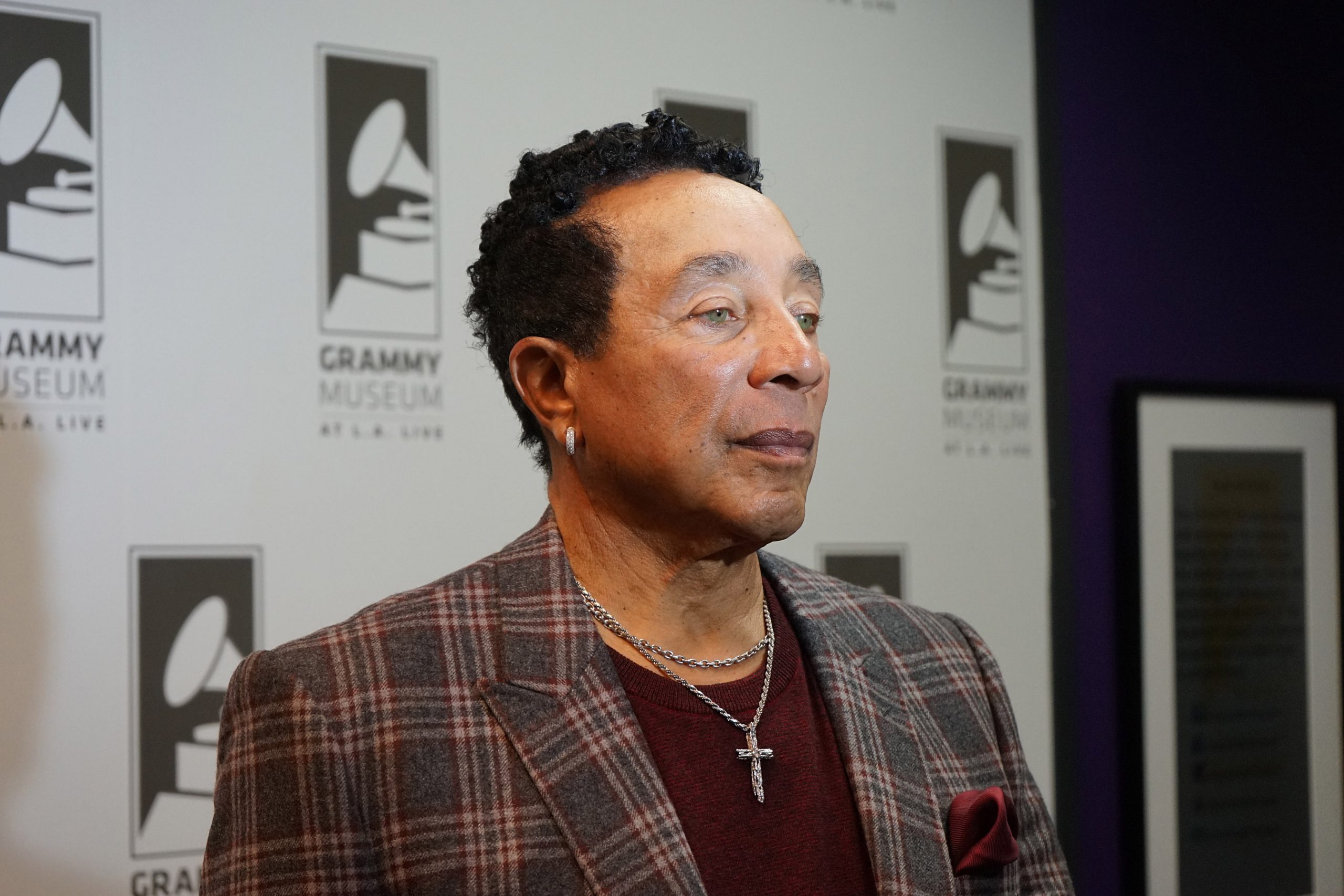 Smokey Robinson stands on the red carpet in a tailored suit, smiling for photographers, a calm public presence despite the escalating legal battle surrounding the new theft and assault allegations.