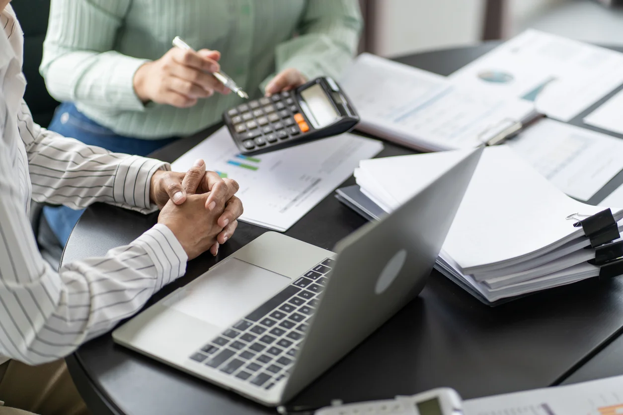 auditor or internal revenue service staff, business women checking annual financial statements of company. audit concept