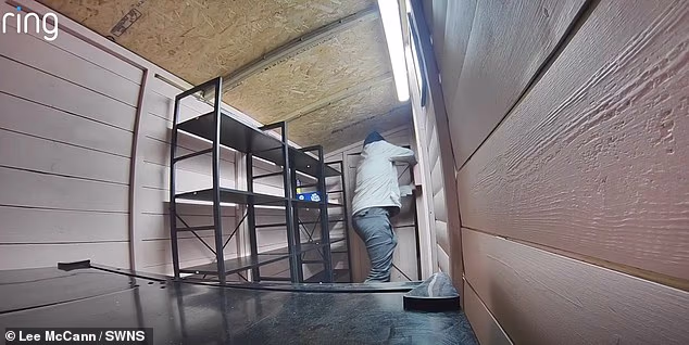 CCTV footage shows the thief appearing to check shelves inside Mum Made Meals' cake shed before turning to the honesty box, which contained between £50 to £150 of cash, and viciously kicking it off the wall