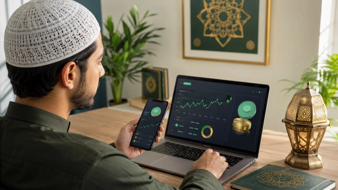 muslim man at laptop