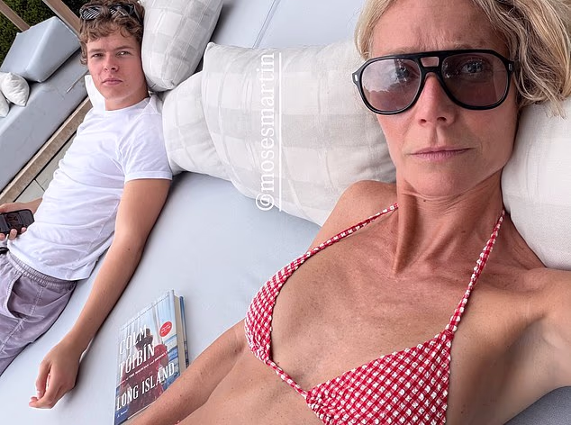 Gwyneth Paltrow showcased her stunning figure in a bikini as she sunbathed with son Moses Martin and posted this on her Instagram Story