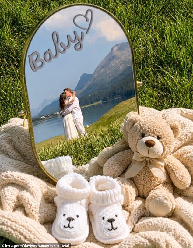 The Schumacher racing dynasty is preparing to welcome a new baby after Michael Schumacher ’s nephew David revealed he and his new wife Vivien are expecting their first child. Pictured, the couple's announcement on Instagram