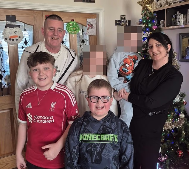 Philip and Kim English with their children, including Callum, left, and Jayden, centre