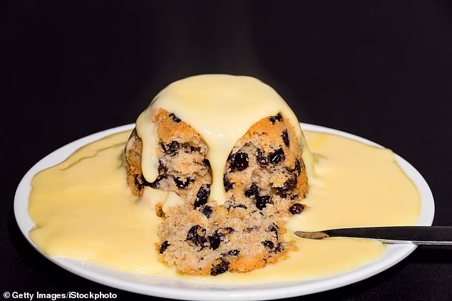 Spotted Dick with custard was a popular school pudding
